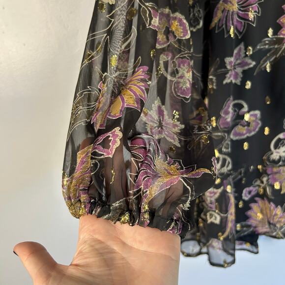 NWT Zara Chiffon Dark Floral Tiered Women’s Medium Black Long Sleeves Whimsical - Picture 8 of 9